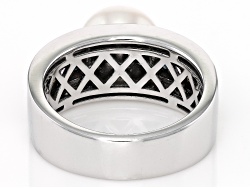 Pre-Owned White Cultured Freshwater Pearl with Multi-Color Sapphire & White Zircon Rhodium Over Ster