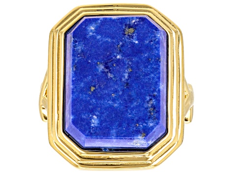 Pre-Owned Blue Lapis Lazuli 18k Yellow Gold Over Sterling Silver Ring