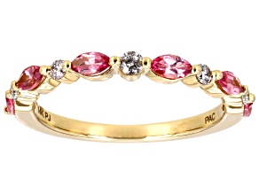 Pre-Owned Pink Spinel And White Diamond 14k Yellow Gold Band Ring 0.71ctw