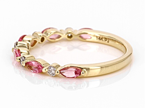 Pre-Owned Pink Spinel And White Diamond 14k Yellow Gold Band Ring 0.71ctw