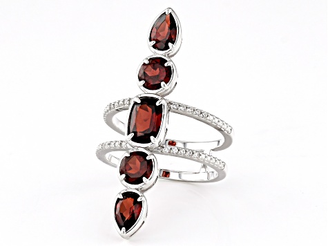 Pre-Owned Red Garnet Rhodium Over Sterling Silver Ring 3.31ctw