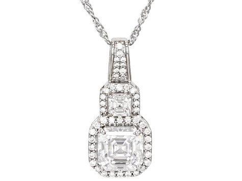 Pre-Owned Moissanite Platineve Halo Pendant 3.78ctw DEW.