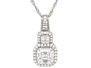 Pre-Owned Moissanite Platineve Halo Pendant 3.78ctw DEW.