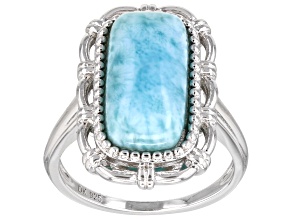 Pre-Owned Blue Larimar Rhodium Over Sterling Silver Ring