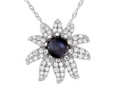 Pre-Owned Black Cultured Freshwater Pearl and White Zircon Rhodium Over Sterling Silver Pendant With