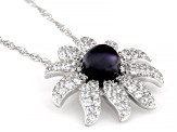 Pre-Owned Black Cultured Freshwater Pearl and White Zircon Rhodium Over Sterling Silver Pendant With