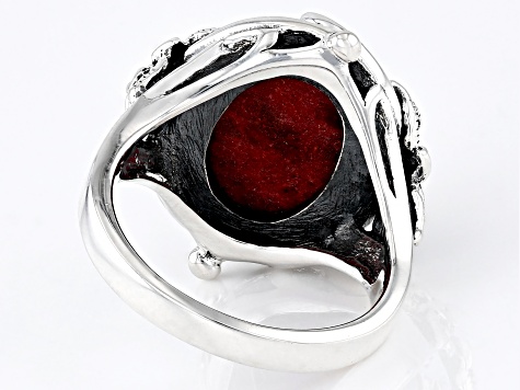 Pre-Owned Red Sponge Coral With Marcasite Sterling Silver Ring