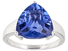 Pre-Owned Blue Color Change Fluorite Rhodium Over Sterling Silver Ring 6.56ctw