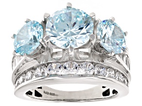 Pre-Owned Blue And White Cubic Zirconia Rhodium Over Sterling Silver Ring 11.15ctw