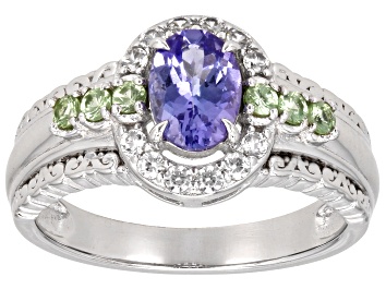 Picture of Pre-Owned Blue Tanzanite Rhodium Over Sterling Silver Ring 1.01ctw