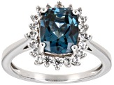 Pre-Owned Teal Lab Created Spinel Rhodium Over Sterling Silver Ring 2.19ctw