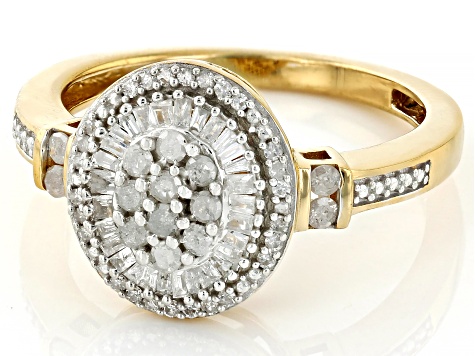 Pre-Owned White Diamond 14k Yellow Gold Over Sterling Silver Cluster Ring 0.50ctw - P63538B