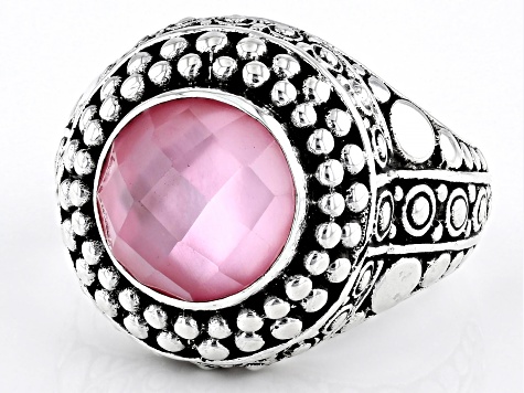 Pre-Owned Pink Mother-Of-Pearl Quartz Doublet Sterling Silver Ring
