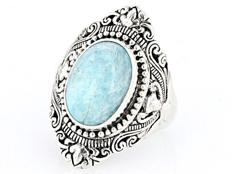 Pre-Owned 14x10mm Amazonite Sterling Silver Ring