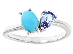 Pre-Owned Blue Sleeping Beauty Turquoise With Tanzanite Rhodium Over Sterling Silver 2-Stone Ring 0.