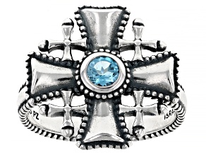 Pre-Owned Swiss Blue Topaz Sterling Silver Jerusalem Cross Ring 0.30ctw