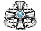 Pre-Owned Swiss Blue Topaz Sterling Silver Jerusalem Cross Ring 0.30ctw