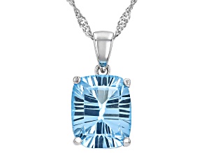 Pre-Owned Sky Blue Topaz Rhodium Over Sterling Silver Solitaire Pendant With Chain 5.00ct