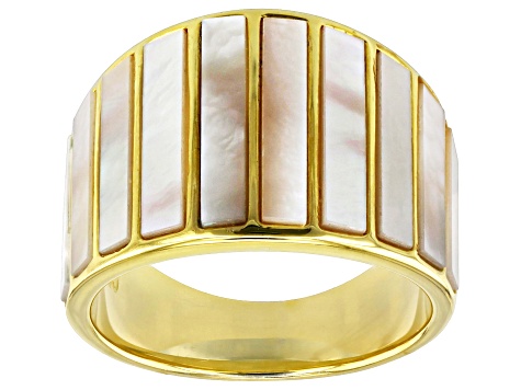 Pre-Owned White Mother-Of-Pearl 18k Gold Over Sterling Silver Ring