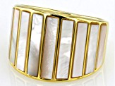 Pre-Owned White Mother-Of-Pearl 18k Gold Over Sterling Silver Ring