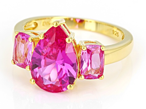 Pre-Owned Pink Lab Created Sapphire 18k Yellow Gold Over Sterling Silver Ring