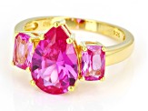 Pre-Owned Pink Lab Created Sapphire 18k Yellow Gold Over Sterling Silver Ring