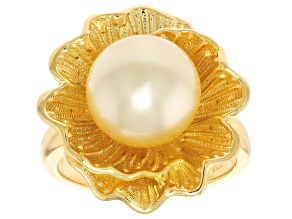 Pre-Owned Golden Cultured South Sea Pearl 18k Gold Over Sterling Silver Ring