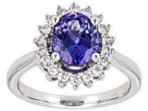 Pre-Owned Blue Tanzanite with White Diamond Rhodium Over 10K White Gold Ring 2.02ctw