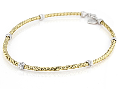 Pre-Owned Judith Ripka Bella Luce® Braided Gold Faux Leather Rhodium Over Sterling Verona Station Ne