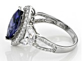 Pre-Owned Blue And White Cubic Zirconia Rhodium Over Sterling Silver Ring 6.39ctw