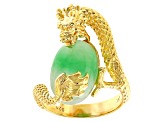 Pre-Owned Green Jadeite 18k Yellow Gold Over Sterling Silver Dragon Ring