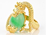 Pre-Owned Green Jadeite 18k Yellow Gold Over Sterling Silver Dragon Ring