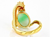 Pre-Owned Green Jadeite 18k Yellow Gold Over Sterling Silver Dragon Ring