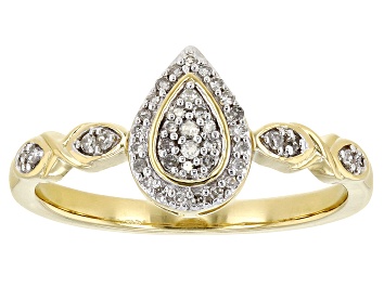 Picture of Pre-Owned White Diamond 14k Yellow Gold Over Sterling Silver Cluster Ring 0.10ctw