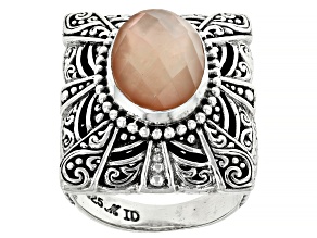 Pre-Owned Peach Morganite Color Quartz Doublet Sterling Silver Ring 5.04ct