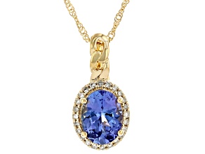 Pre-Owned Blue Tanzanite With White Diamond 14k Yellow Gold Pendant With Chain 1.21ctw