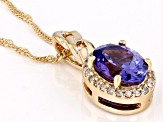 Pre-Owned Blue Tanzanite With White Diamond 14k Yellow Gold Pendant With Chain 1.21ctw