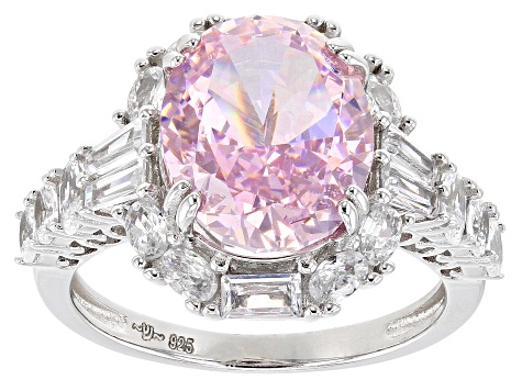 Pre-Owned Pink And White Cubic Zirconia Rhodium Over Sterling Silver Fire Cut Ring