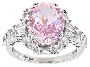 Pre-Owned Pink And White Cubic Zirconia Rhodium Over Sterling Silver Fire Cut Ring