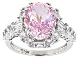 Pre-Owned Pink And White Cubic Zirconia Rhodium Over Sterling Silver Fire Cut Ring