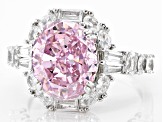 Pre-Owned Pink And White Cubic Zirconia Rhodium Over Sterling Silver Fire Cut Ring