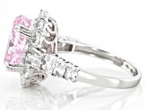 Pre-Owned Pink And White Cubic Zirconia Rhodium Over Sterling Silver Fire Cut Ring