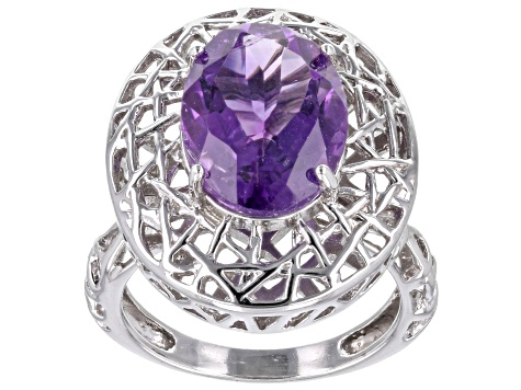 Pre-Owned Purple Amethyst Rhodium Over Sterling Silver Ring 4.70ctw