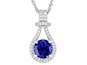 Pre-Owned Blue And White Cubic Zirconia Rhodium Over Silver Pendant 3.51ctw