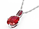 Pre-Owned Red Lab Created Ruby Rhodium Over Sterling Silver Pendant With Chain 6.61ctw