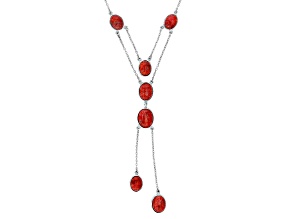 Pre-Owned Sponge Red Coral Rhodium Over Sterling Silver Necklace