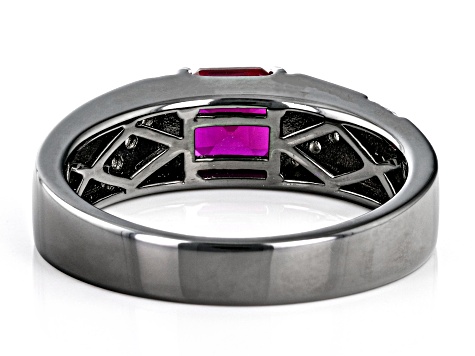 Pre-Owned Red Lab Created Ruby Black Rhodium Over Sterling Silver Men's Ring 1.64ctw