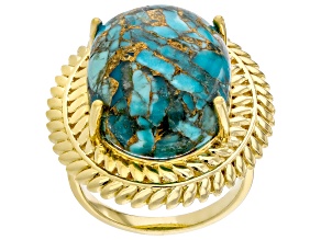 Pre-Owned Blue Turquoise 18k Yellow Gold Over Sterling Silver Ring