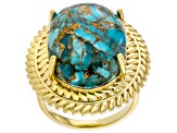 Pre-Owned Blue Turquoise 18k Yellow Gold Over Sterling Silver Ring