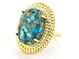 Pre-Owned Blue Turquoise 18k Yellow Gold Over Sterling Silver Ring